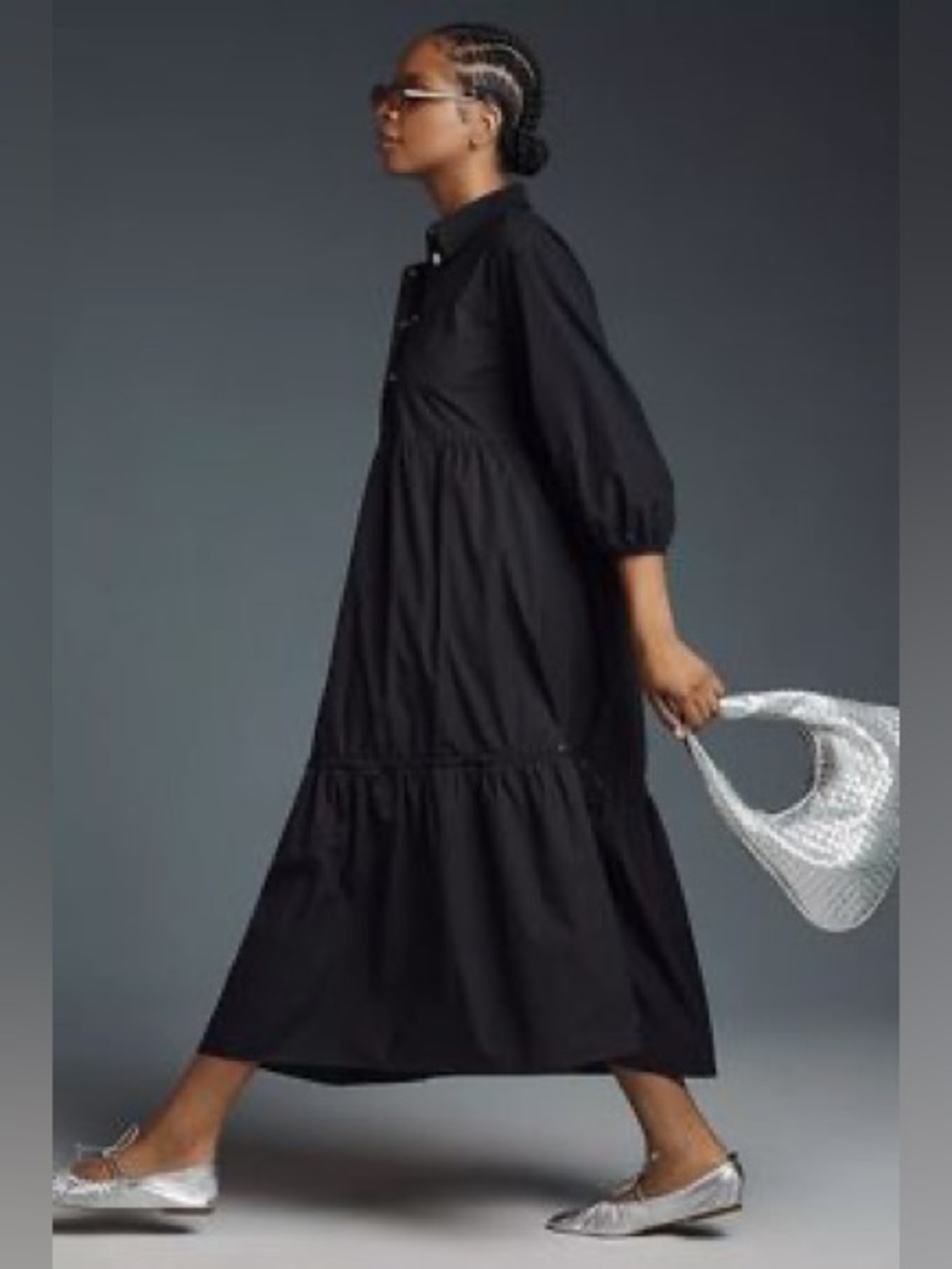 Anthropologie Black Button-Up Tiered Maxi Dress NWOT